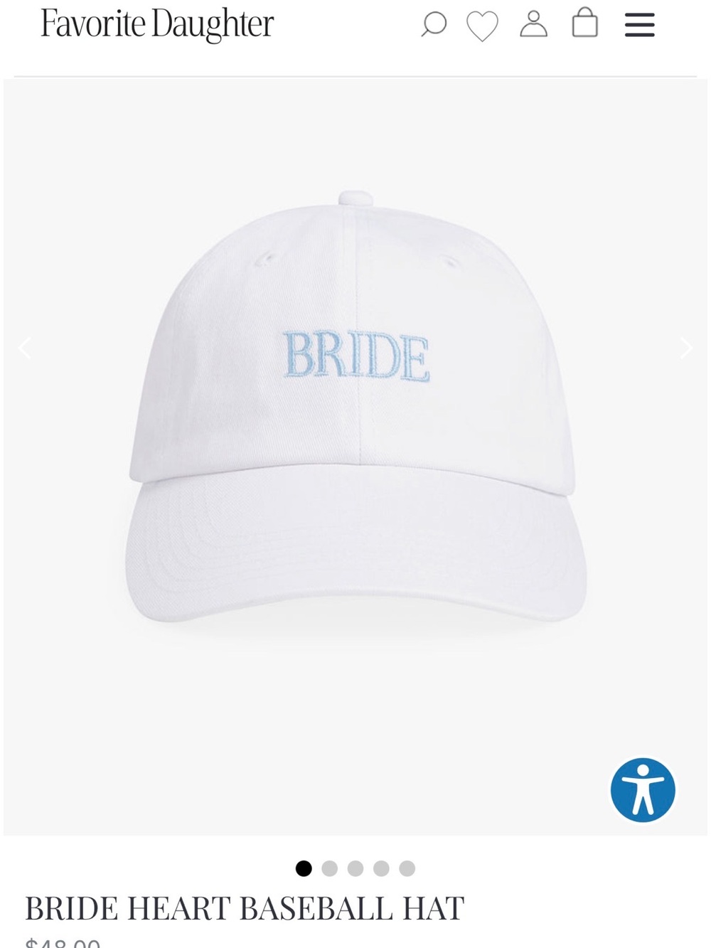 Favorite Daughter White Hat with Light Blue "BRIDE" Embroidery